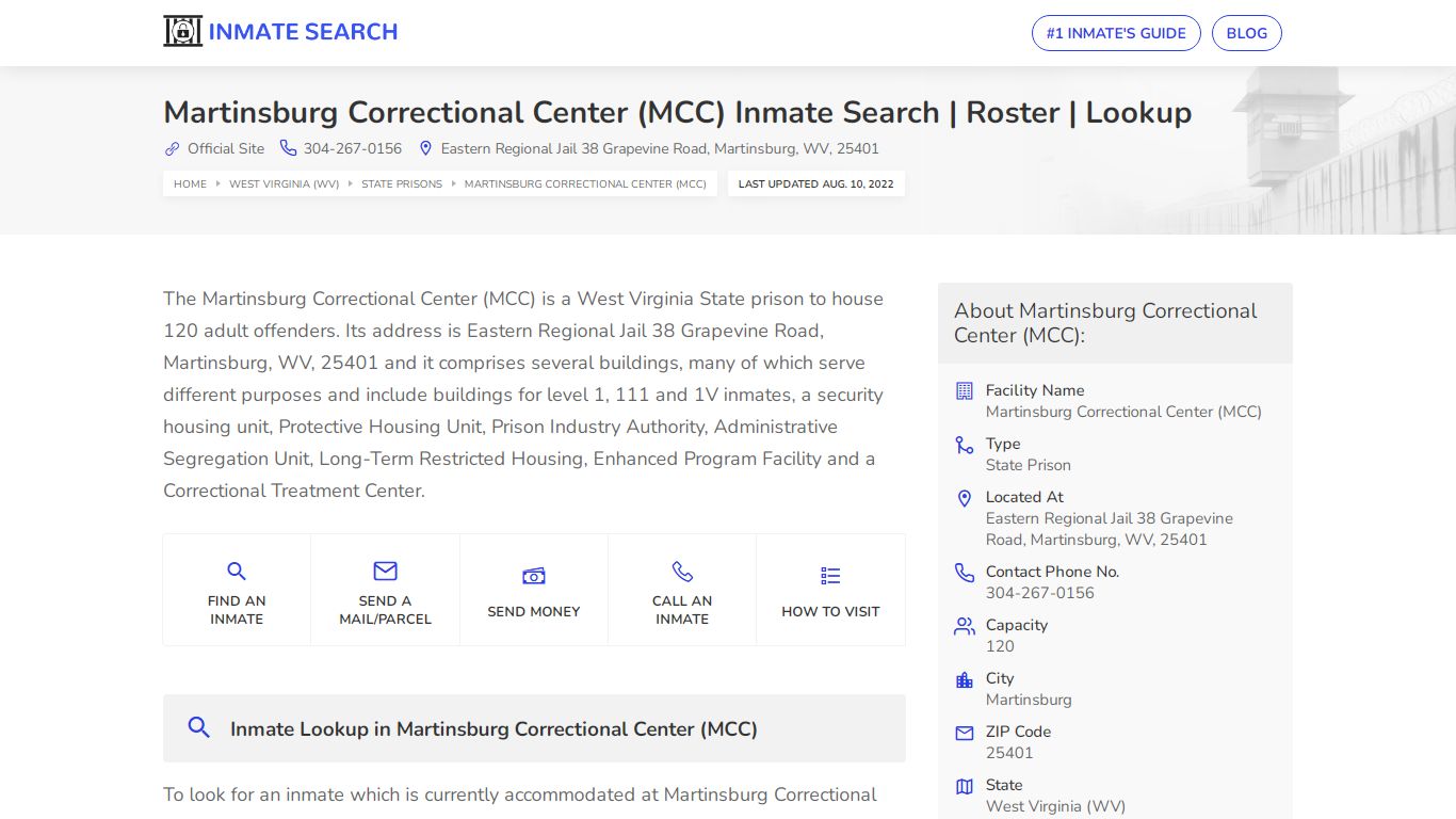 Martinsburg Correctional Center (MCC) Inmate Search ...